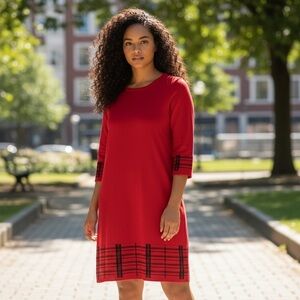 Elegant Red Midi Dress with Black Accents